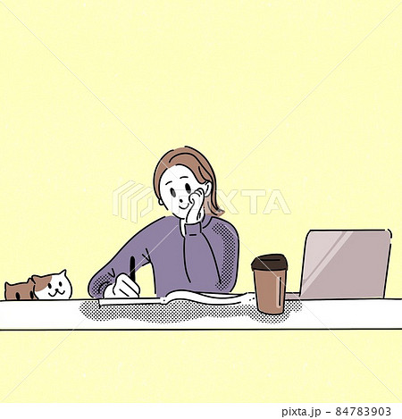 パソコンしながらくつろぐ女性のイラスト 84783903