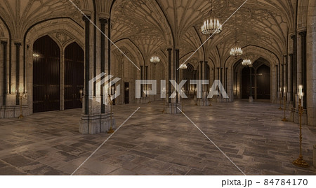 Fantasy medieval great hall in the castle 3d illustration 84784170