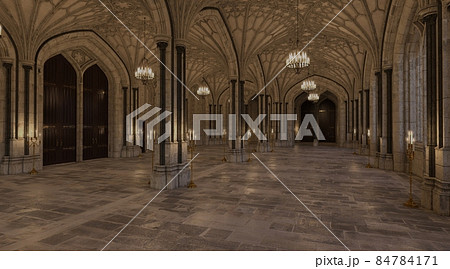 Fantasy medieval great hall in the castle 3d illustration 84784171