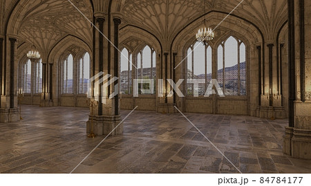 Fantasy medieval great hall in the castle 3d illustration 84784177