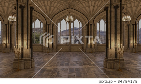 Fantasy medieval great hall in the castle 3d illustration 84784178