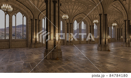 Fantasy medieval great hall in the castle 3d illustration 84784180