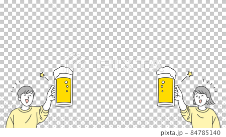 ビールで乾杯する男女のイラスト背景フレーム 84785140