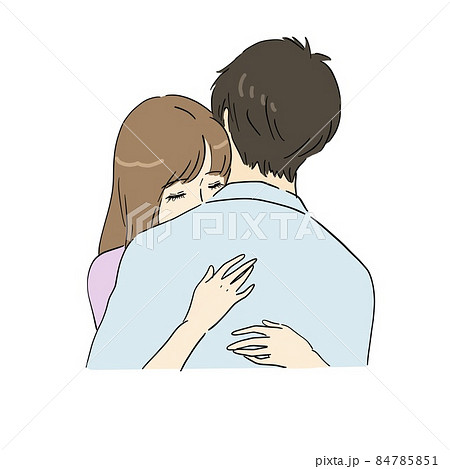 抱きしめあう男女のカップルのイラスト素材