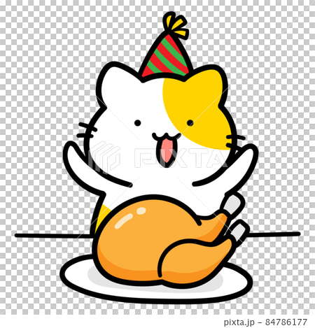 Cute handwritten illustration of a cat eating turkey for Christmas Cute handwritten illustration of a cat eating turkey for Christmas 84786177