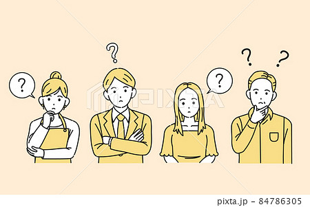 疑問 考える ポーズ 仕草 表情 人々 男性 女性 男女のイラスト素材
