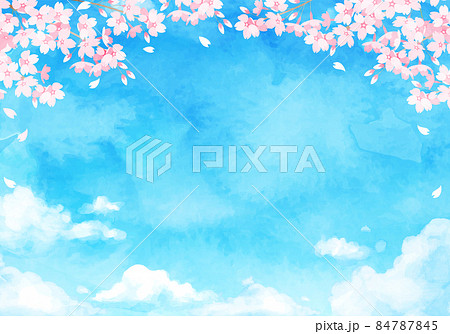 青空と雲と桜の水彩のベクターイラスト背景 84787845