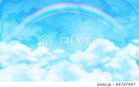 青空と雲と虹の水彩のベクターイラスト背景のイラスト素材