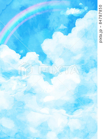 青空と雲と虹の水彩のベクターイラスト背景のイラスト素材