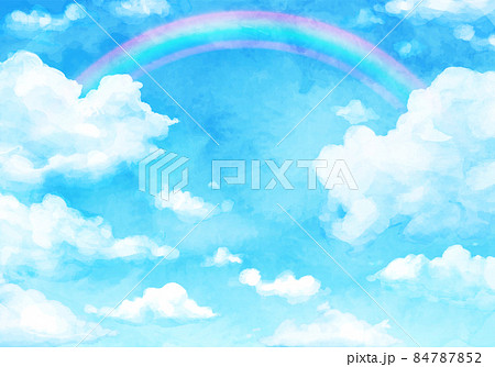 青空と雲と虹の水彩のベクターイラスト背景のイラスト素材