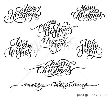 Big et of handwritten calligraphic Christmas lettering. Vector collection 84787892