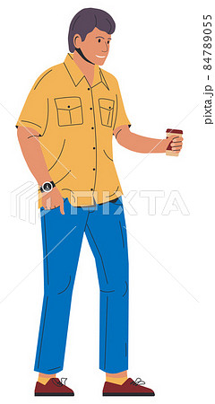 Man in Shirt, Jeans with Glass of Coffee Isolated 84789055