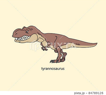 かわいい線画カラーのティラノサウルスのイラスト素材