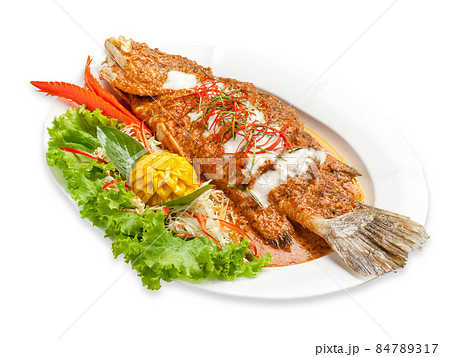 Deep fried fish and chili sauce, Thai food, Pla Rad Prik 84789317