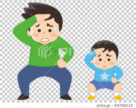 家長和孩子一臉苦惱的望著遠方 84790218