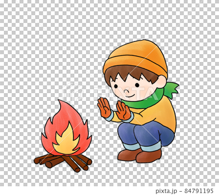 焚火にあたるイラスト 84791195