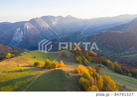 Aerial drone shot of autumn landscape 84791327