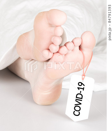 Body with toe tag on white 84791393