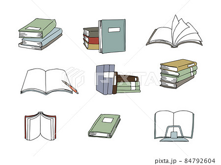 本 山積み 積読 読書 教科書 辞書 セットのイラスト素材