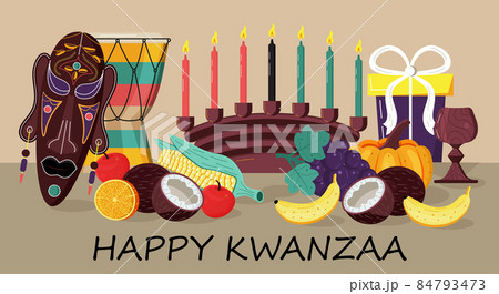Happy kwanzaa invitation vector for web, card, social media. Happy kwanza celebrated from 26 December to 1 January. Seven candles lighted. 84793473