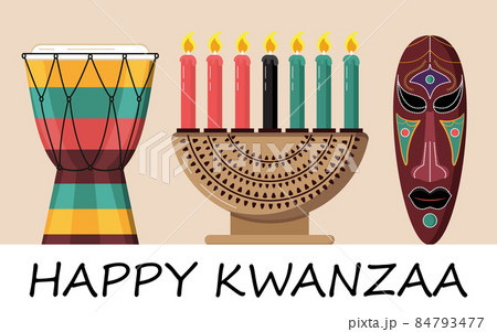 Happy kwanzaa invitation vector for web, card, social media. Happy kwanza celebrated from 26 December to 1 January. Seven candles lighted. 84793477