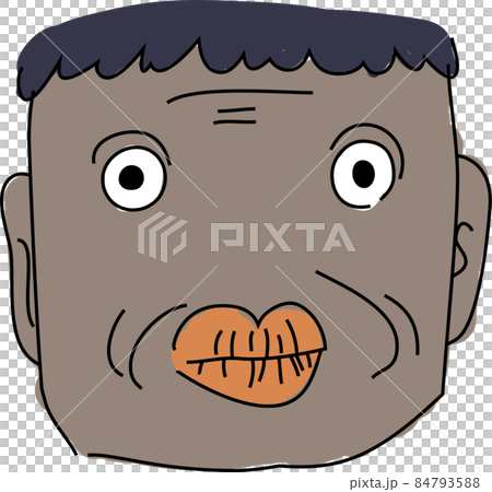 ブサイクなおじさんおばさんの顔 面白い 手描きのイラスト素材