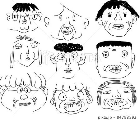 ブサイクなおじさんおばさんの顔 面白い 手描き セット 84793592