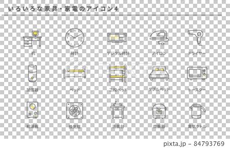 Simple icon set 4 for various furniture and home appliances, vector 84793769