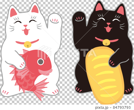 招き猫2匹_黒猫左手_白猫右手_ニッコリ 84793793