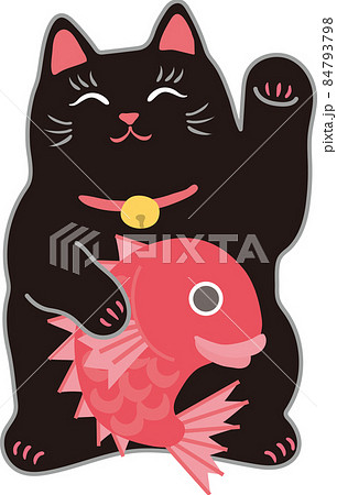 招き猫_黒猫_左手招き_鯛もち 招き猫_黒猫_左手招き_鯛もち 84793798