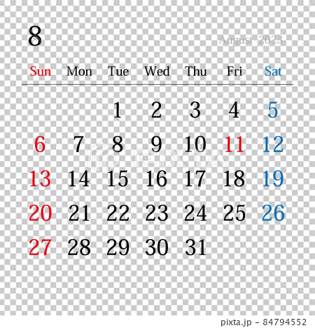 23年8月 日本のカレンダーのイラスト素材