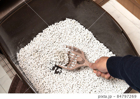 猫のトイレを掃除する人　猫砂　紙砂 84797269