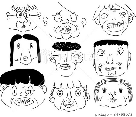 不揃いな人間の顔 独特 手描き セットのイラスト素材 [84798072] - PIXTA