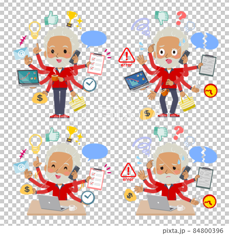 一組身穿紅色球衣的年長男子在辦公室處理多項任務 84800396