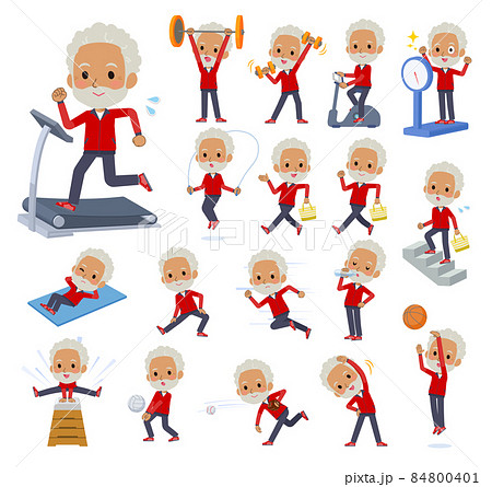 エクササイズやスポーツに関する赤ジャージ高齢男性のセットのイラスト素材