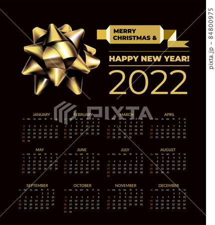 Calendar for 2022 with a gold bow. Vector illustration on black Calendar for 2022 with a gold bow. Vector illustration on black 84800975