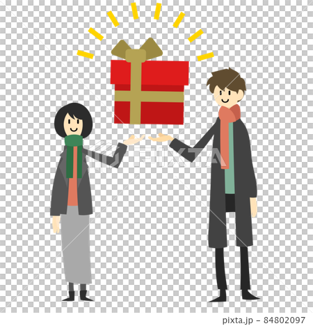 Illustration of a large gift box and men and women 84802097