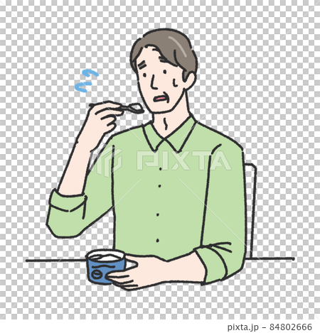 ヨーグルトを食べる中年男性のイラスト 84802666