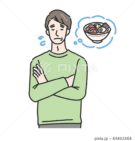 ラーメンを我慢する中年男性のイラスト 84802668