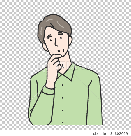 一個中年男子思考的面部表情的插圖 84802669