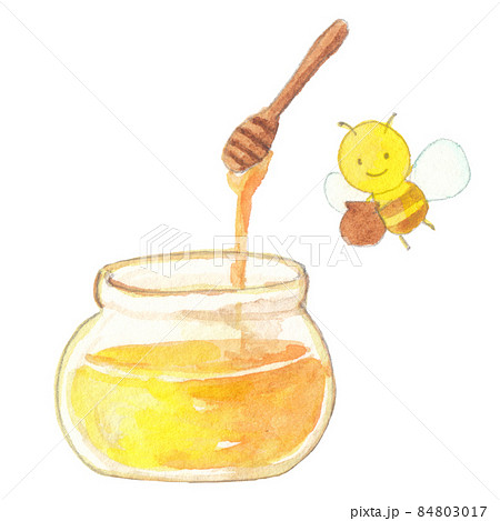 手描き水彩　ハチミツとみつばちのカットイラスト 84803017