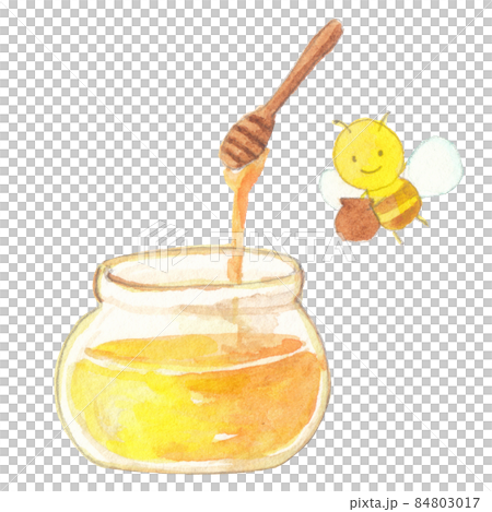 手描き水彩　ハチミツとみつばちのカットイラスト 84803017