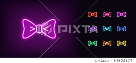 Outline neon bow knot icon. Glowing neon bowtie sign, bow necktie pictogram in vivid colors 84803374