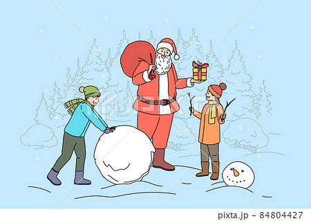 Santa Claus greeting children with New Year  84804427