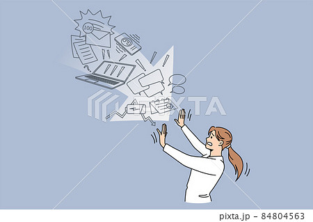 Stressed woman stop excessive information overload  84804563