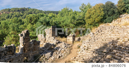 ruins of antique theater among the forest in the ancient city of Phaselis, Turkey ruins of antique theater among the forest in the ancient city of Phaselis, Turkey 84806076