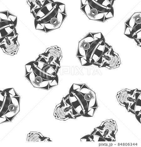 Vintage monochrome skull with police headdress illustration. Isolated vector template Vintage monochrome skull with police headdress illustration. Isolated vector template 84806344