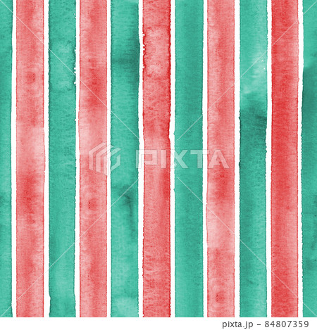 Watercolor red and green stripes on white background. Colorful striped seamless pattern 84807359