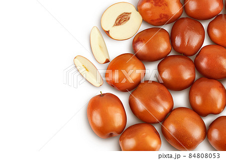 jujube or chinese date isolated on white background with clipping path. Top view with copy space for your text. Flat lay 84808053