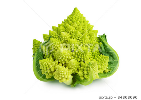 Romanesco broccoli cabbage or Roman Cauliflower isolated on white background with clipping path and full depth of field 84808090